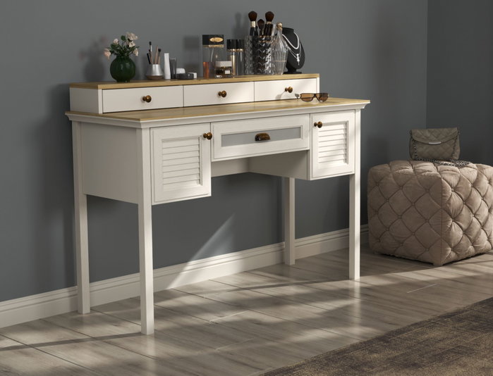 Hanah Home Mesa de Maquillaje FRN-21032 Crema, Roble y Gris Hanah Home Mesa de Maquillaje FRN-21032 Crema, Roble y Gris